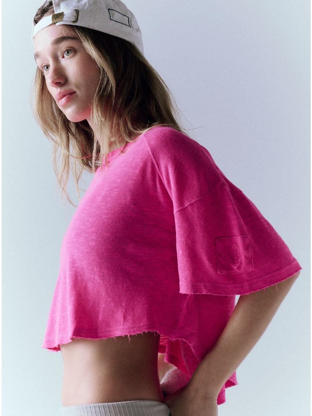 FP Movement by Free People Solani Cotton-Linen Tee Women’s Crop Tee - Hot Pink